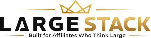 LargeStack logo, gold crown above the LARGE STACK wordmark